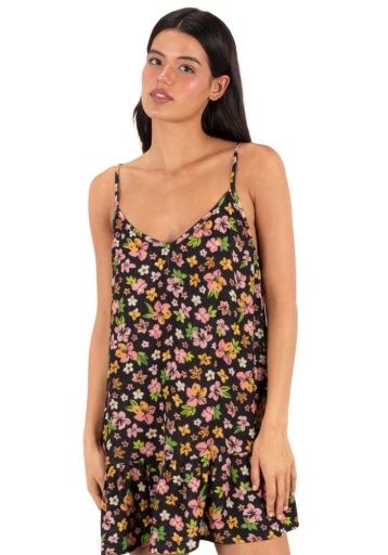 Hurley HIBISCUS DREAM V NECK MINI DRESS, Color: Black Floral SP26, Size: XS