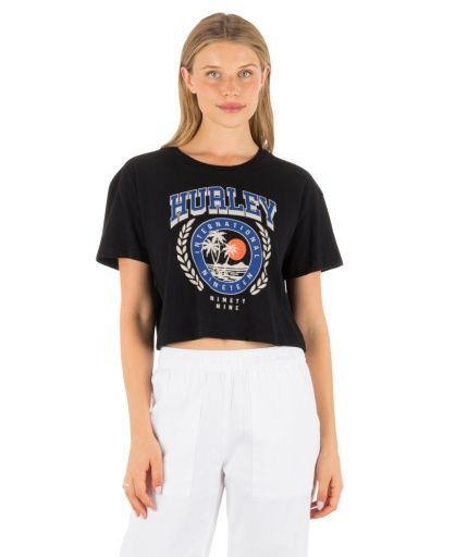 Hurley Academy Boxy Crop Tee, Colour: Black SP26, Size: XSMALL