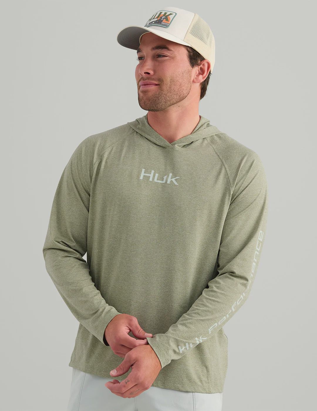 Huk Airweight LS Hoodie, Color: Seagrass Heather SP26, Size: Medium