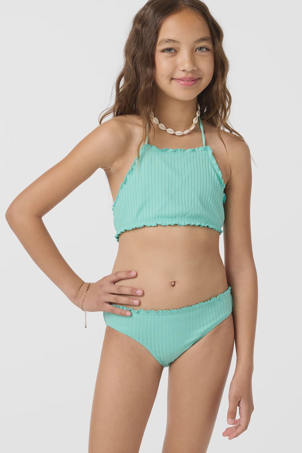 O’Neill Girls Shorebreak Rib Ruffle Edge Hi Bikini
