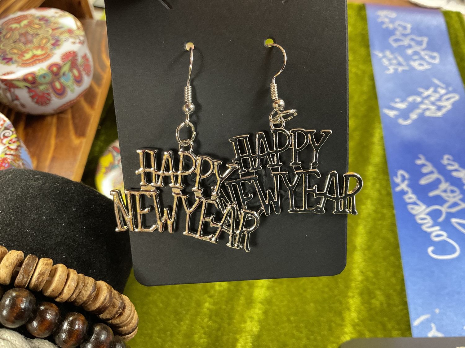 Happy new year letter drop earrings