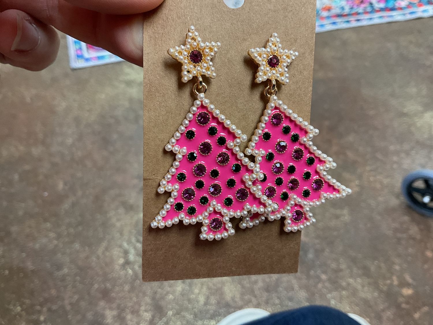 Chic pink Christmas tree ear rings