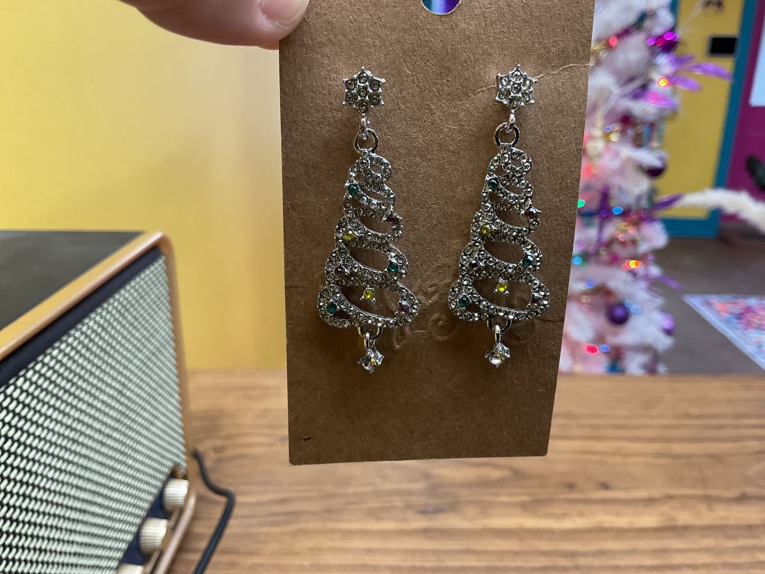 rhinestone swirl tree earrings