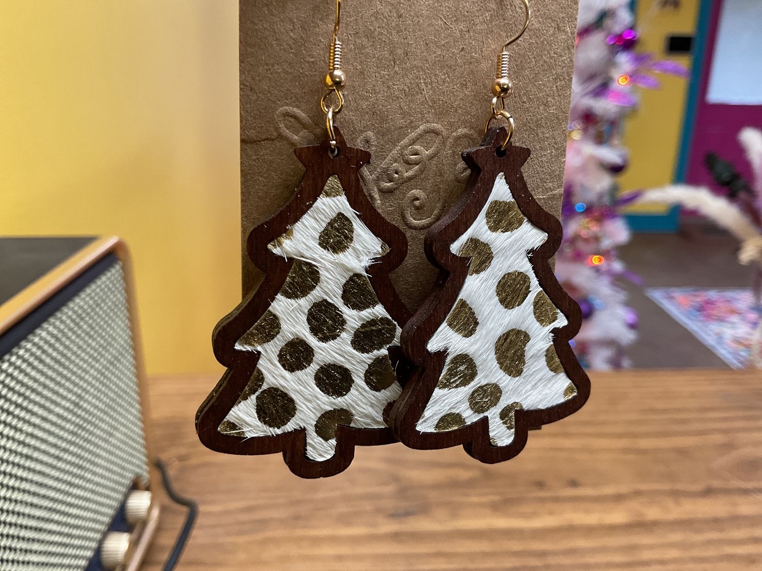 wooden tree earrings