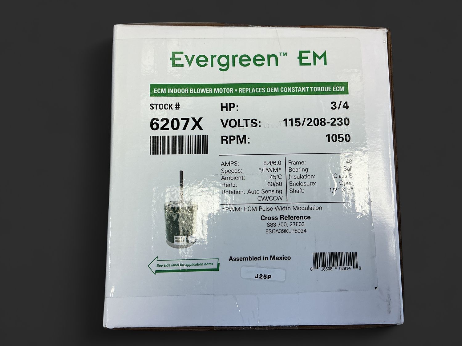 Blower Motor 3/4 HP 1050 RPM Evergreen