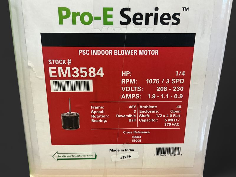 Blower Motor 1/4 HP 1075 RPM packard