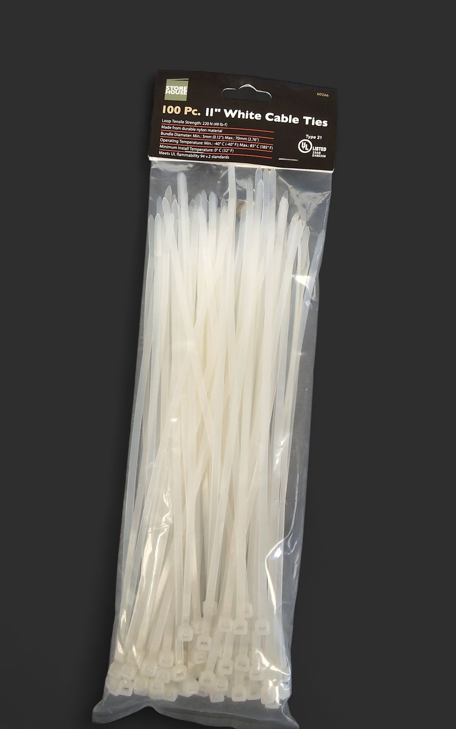 100 pk white zip ties