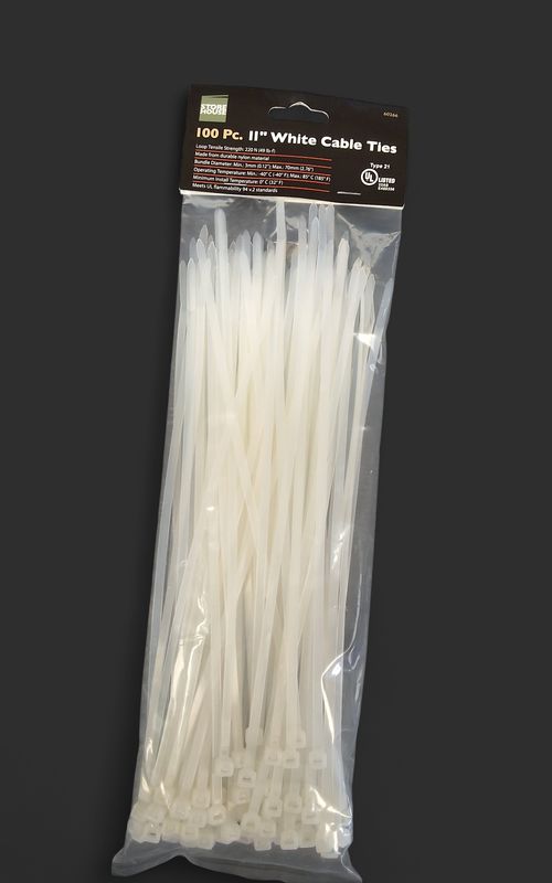 100 pk white zip ties