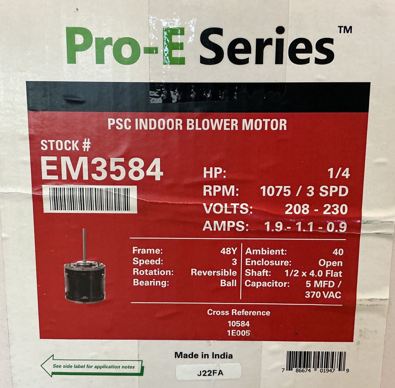 1/4 hp 1075 rpm Century Blower Motor