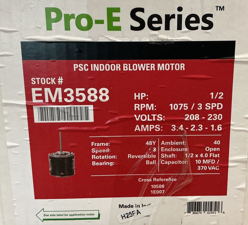 1/2 HP 1075 RPM Century Blower Motor