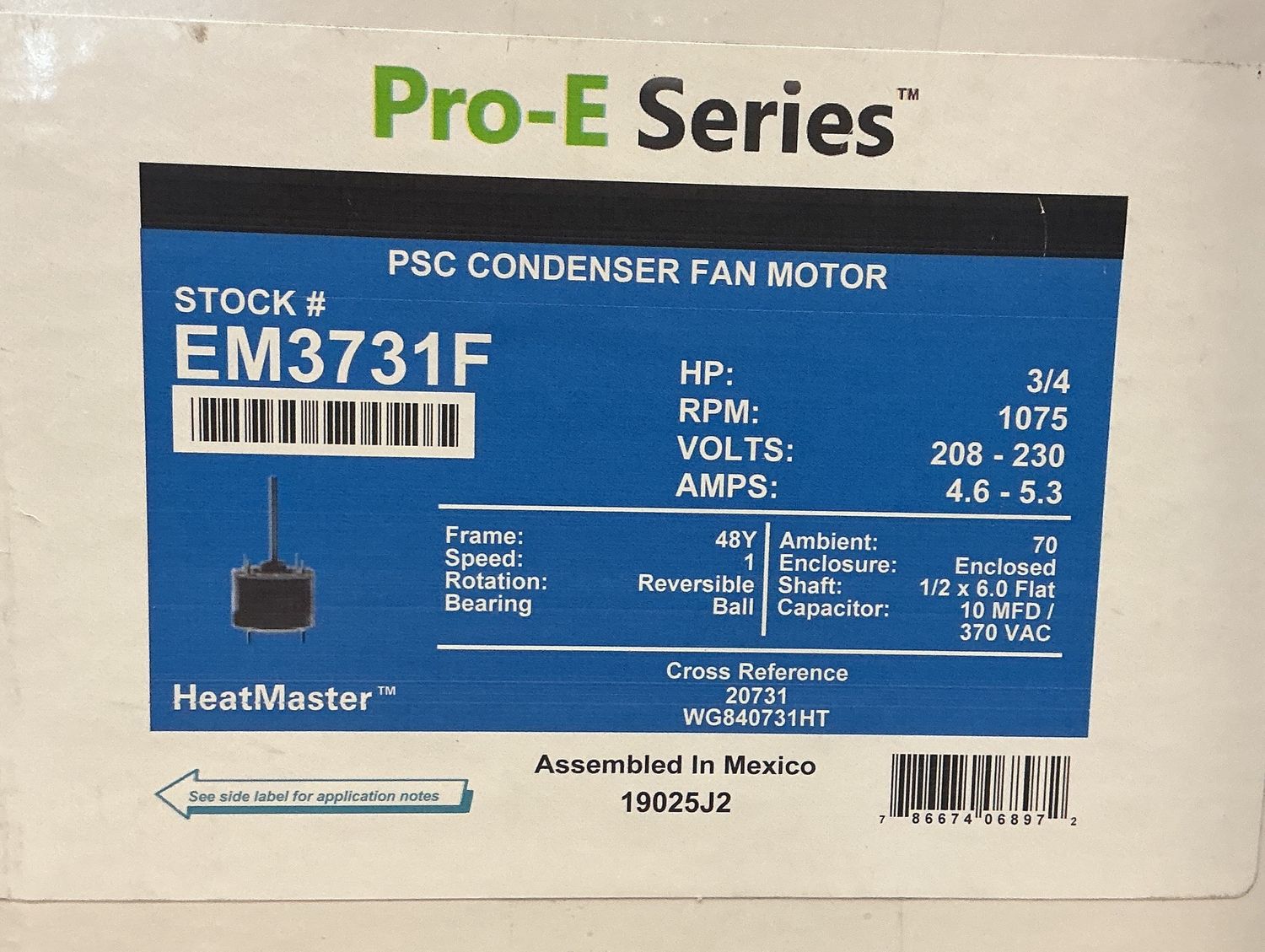 3/4 HP 1075 RPM Condenser Fan Motor