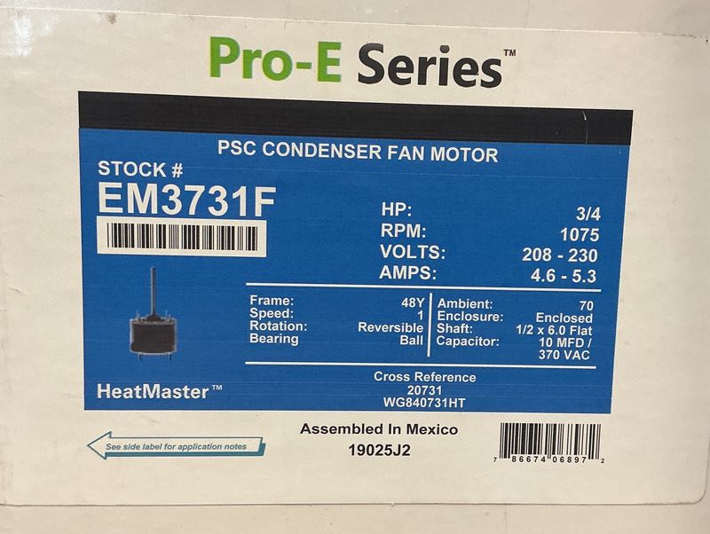 3/4 HP 1075 RPM Condenser Fan Motor