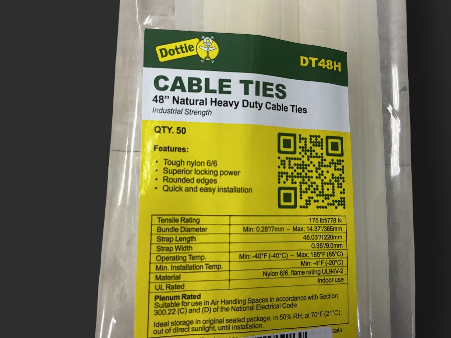 48" Natural Cable Ties - 50 pk