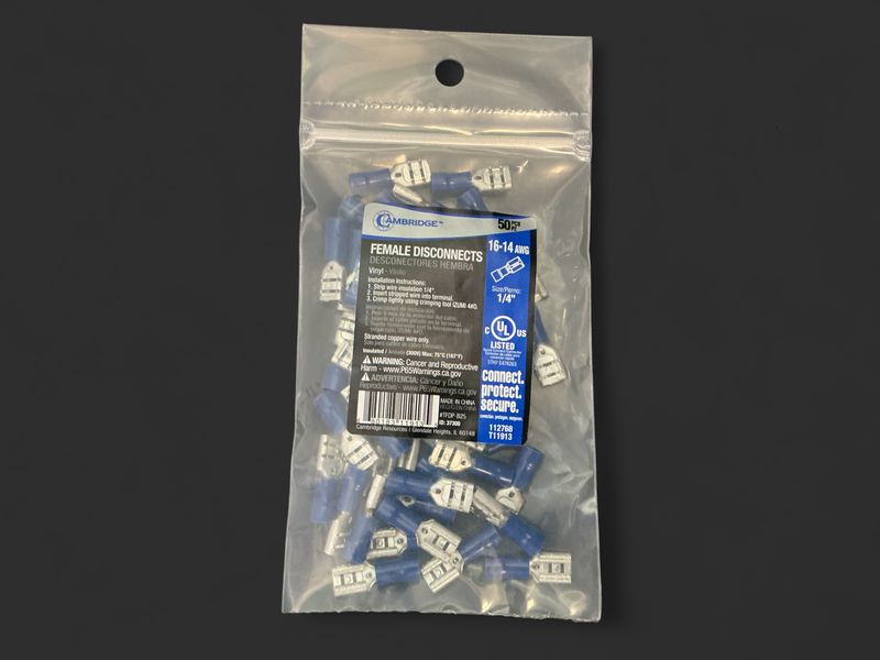 Female spade connectors 50pk 16-14AWG