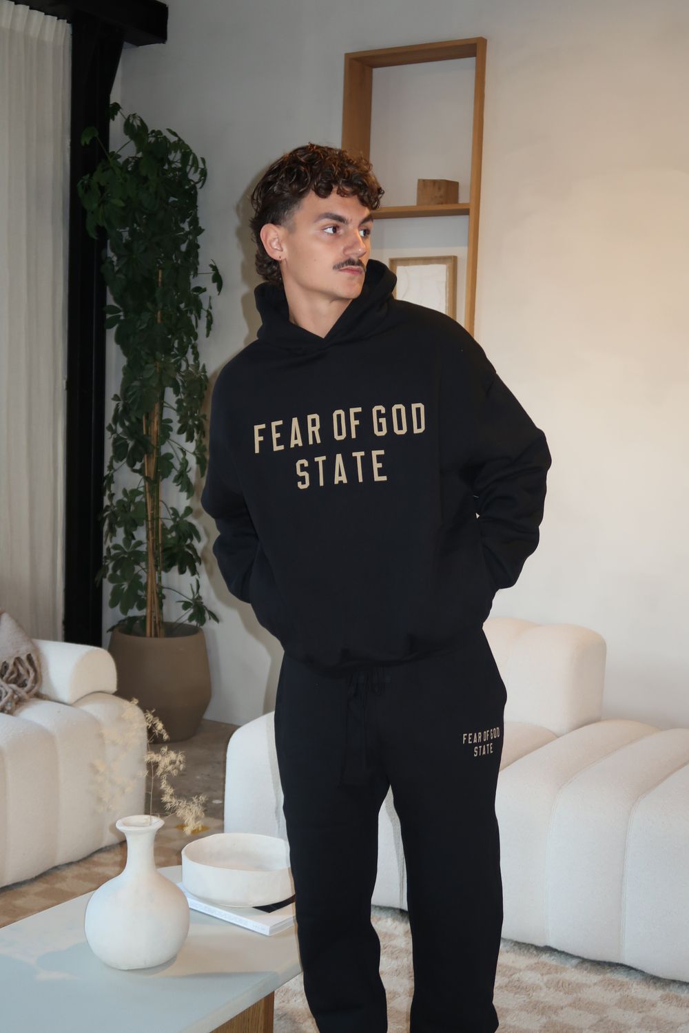 Fear of God Essentials FW24 Black Yellow State Hoodie