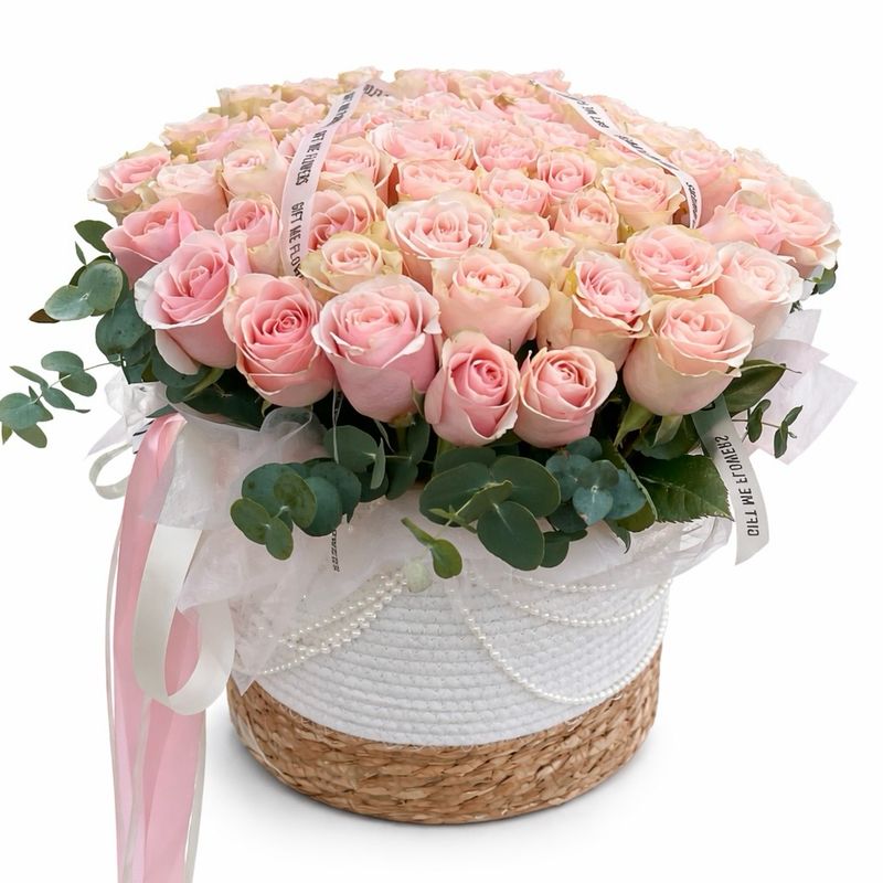 Cesta com pérolas grande com rosas