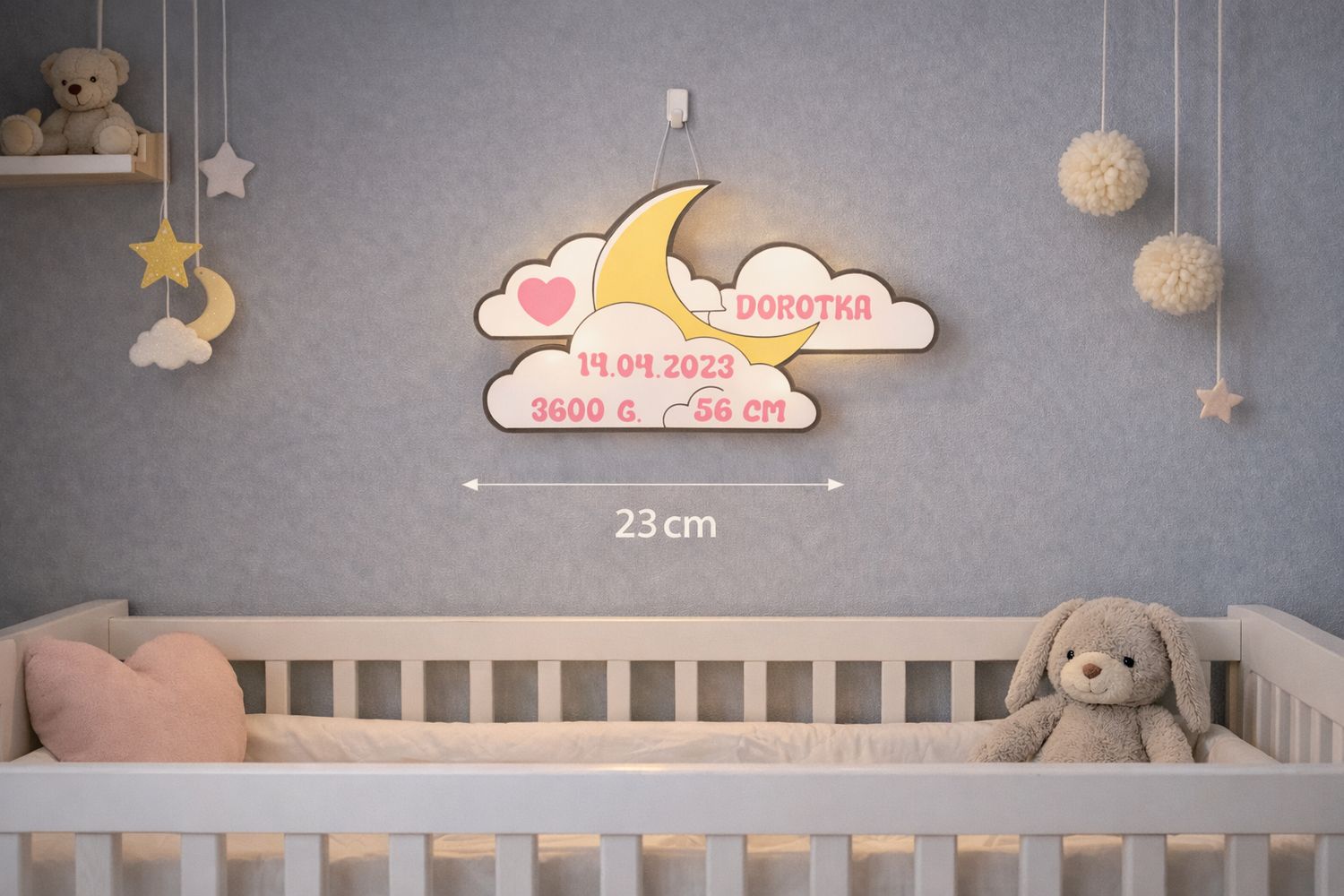 Personalizowana Metryczka 3D LED „Chmurki z Księżycem”
