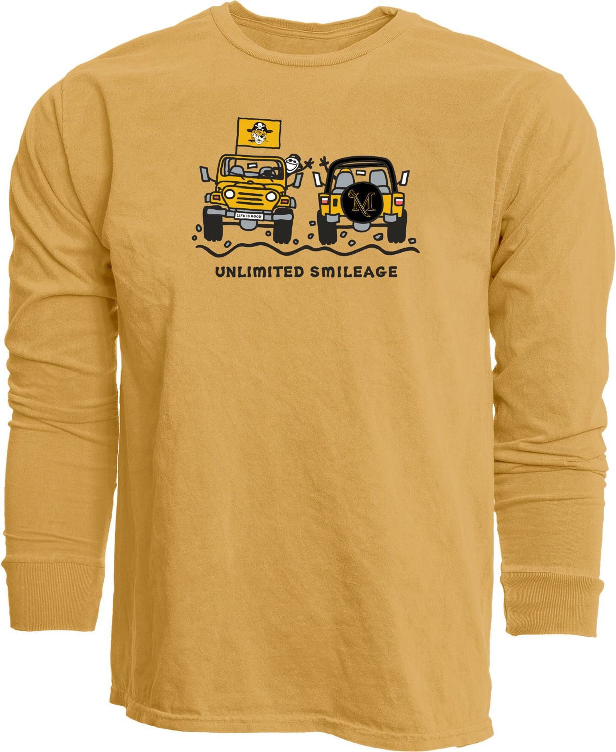 Life is Good Longsleeve "Unlimited Smileage", Color: MUSTARD, Size: SMALL