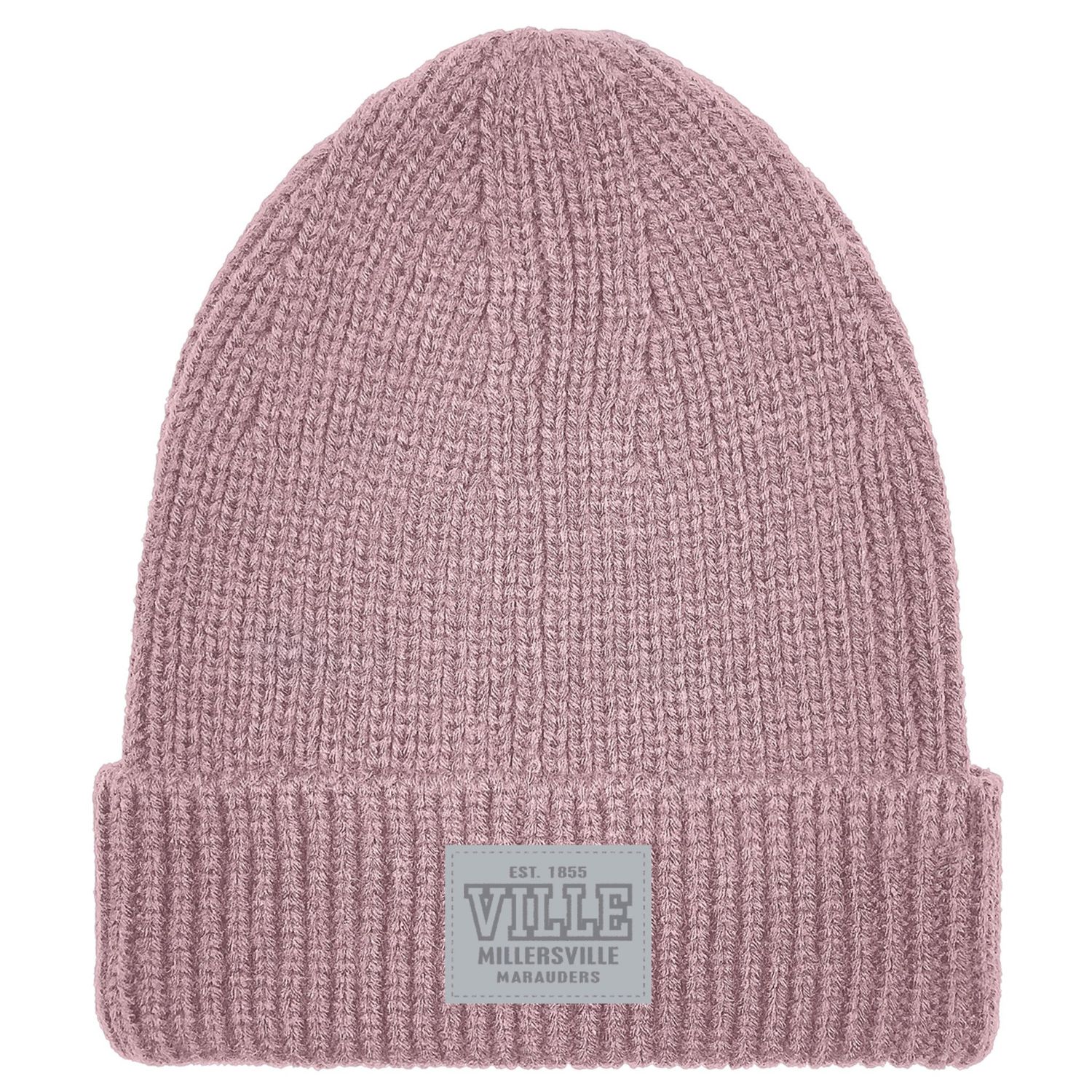 Ribbed Cuff Beanie with Patch, Color: Dusty Rose