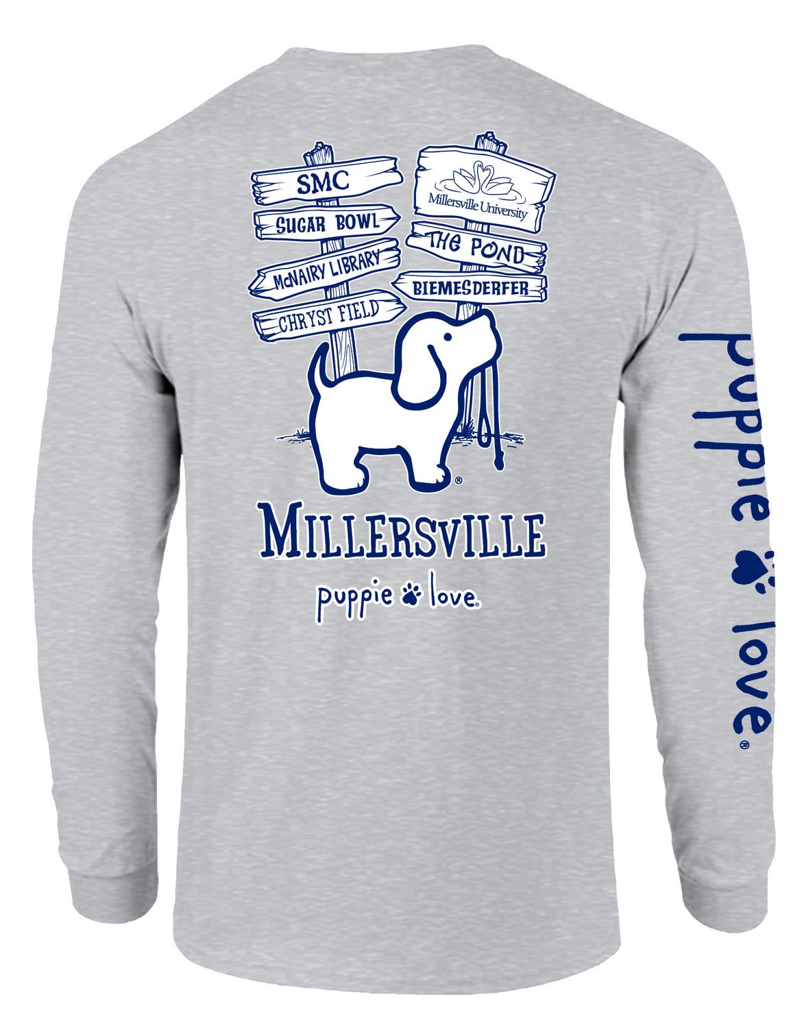 Puppie Love Millersville Direction Sign Long Sleeve Tee Oxford Heather