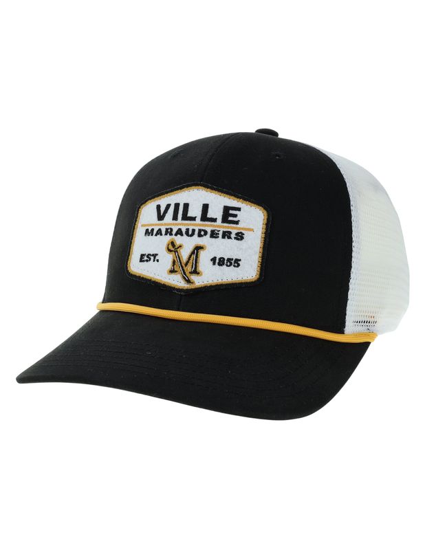 Black Trucker Hat with White Rope and Patch