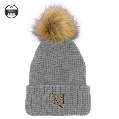 Belgian Knit Beanie with Pom Light Heather Grey