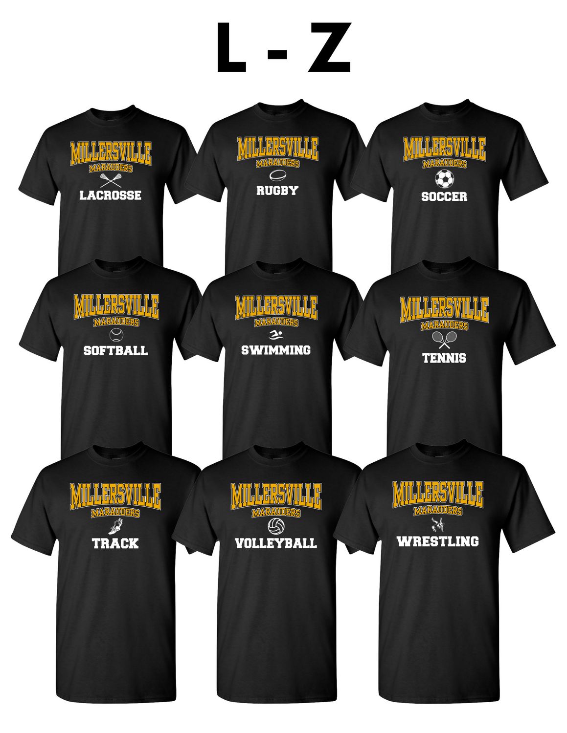 Millersville Marauders Sports Tee (L-Z) Black