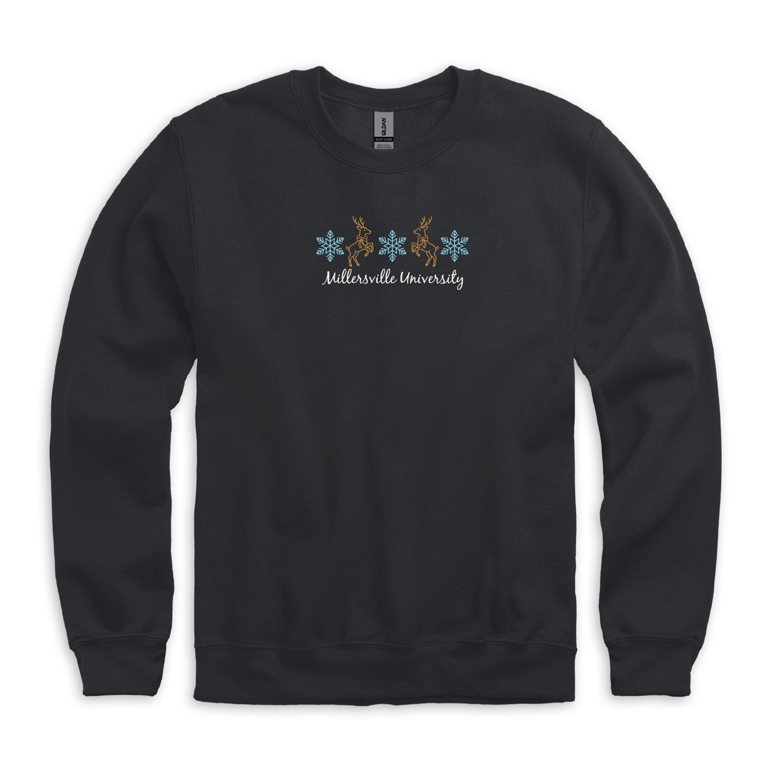 Snowflake Reindeer Embroidered Crew Black 