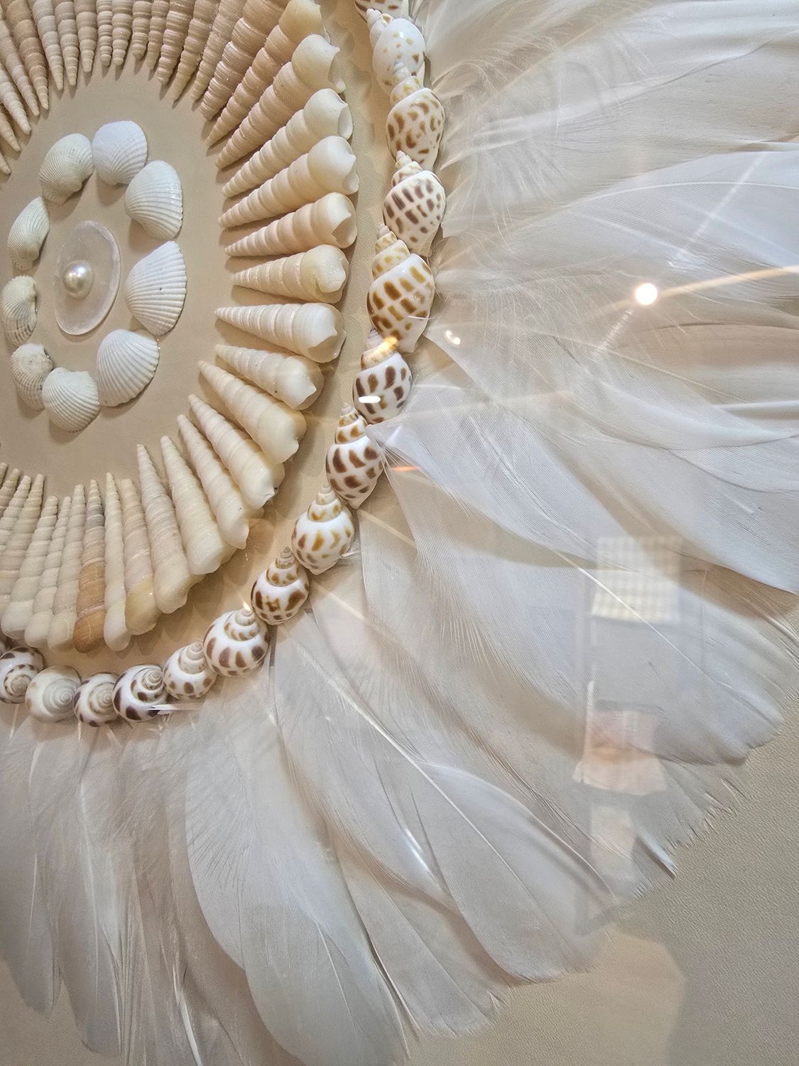 Realistic wall decoration, design: feather,shell, Color: yellow, Size: 60*60cm, frame color: black