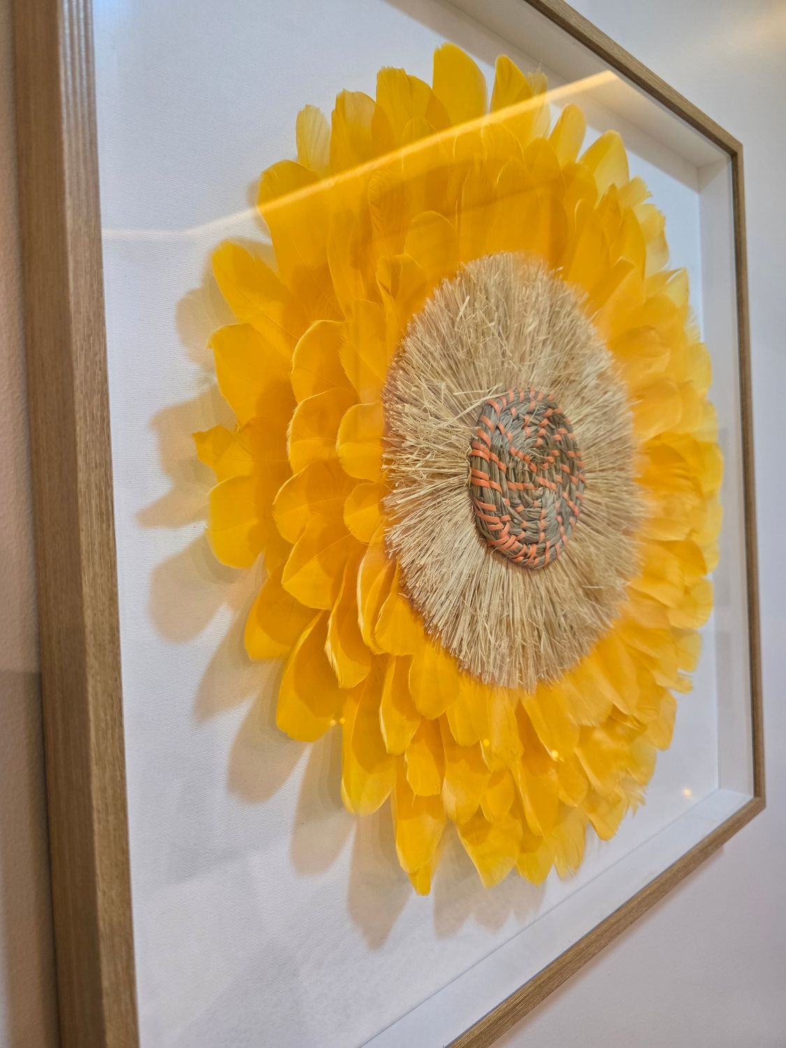 Realistic  wall decoration, design: sunflower, Color: yellow, Size: 60*60cm, frame color: wood