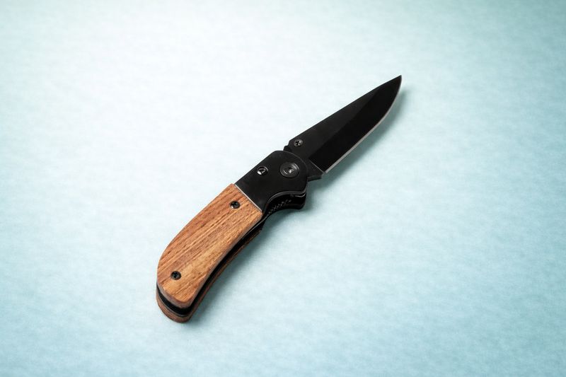 Navaja plegable con empuñadura de madera natural