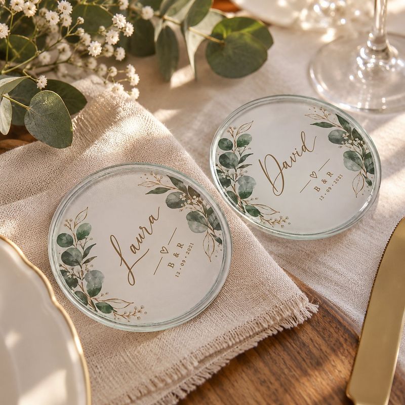 Posavasos de cristal personalizado para boda