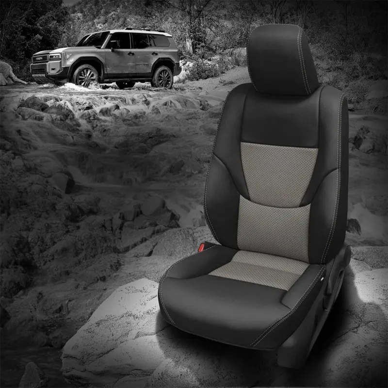2025 Land Cruiser Hybrid Replacement Seat Covers - Black Wrap, Ash Insert, Perf Insert, Ash Contrast all stitch