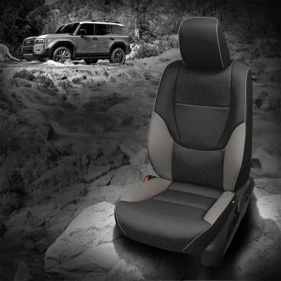 2025 Land Cruiser Hybrid Replacement Seat Covers - Black Wrap, Barracuda Flint Body, Ash Wings, Ash Contrast all stitch 2025 Land Cruiser Hybrid Replacement Seat Covers - Black Wrap, Barracuda Flint Body, Ash Wings, Ash Contrast all stitch