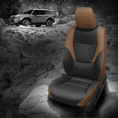 2025 Land Cruiser Hybrid Replacement Seat Covers - Walnut Wrap, Black Body, Black Wings, Mayan Gold Contrast all stitch 2025 Land Cruiser Hybrid Replacement Seat Covers - Walnut Wrap, Black Body, Black Wings, Mayan Gold Contrast all stitch