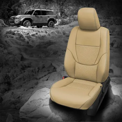 2025 Land Cruiser Hybrid Replacement Seat Covers - Vanilla Wrap, Perf Insert, Ocean Contrast all stitch 2025 Land Cruiser Hybrid Replacement Seat Covers - Vanilla Wrap, Perf Insert, Ocean Contrast all stitch