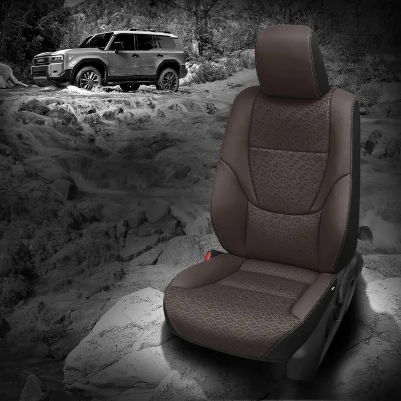 2025 Land Cruiser Hybrid Replacement Seat Covers - Black Wrap, Java Face, Tekperf Bloom body, Lt Diesel Contrast all stitch