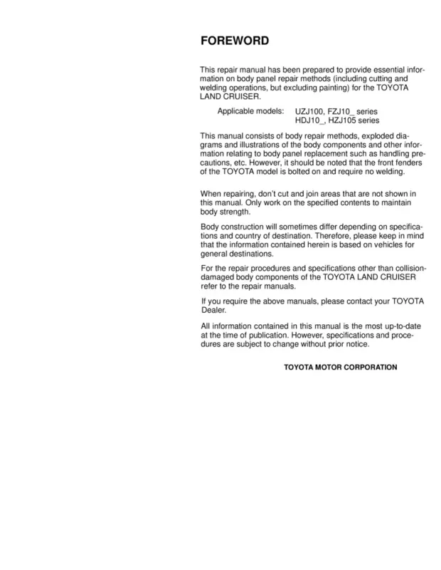 1998-2007 100 series Body Repair Manual BRM080U