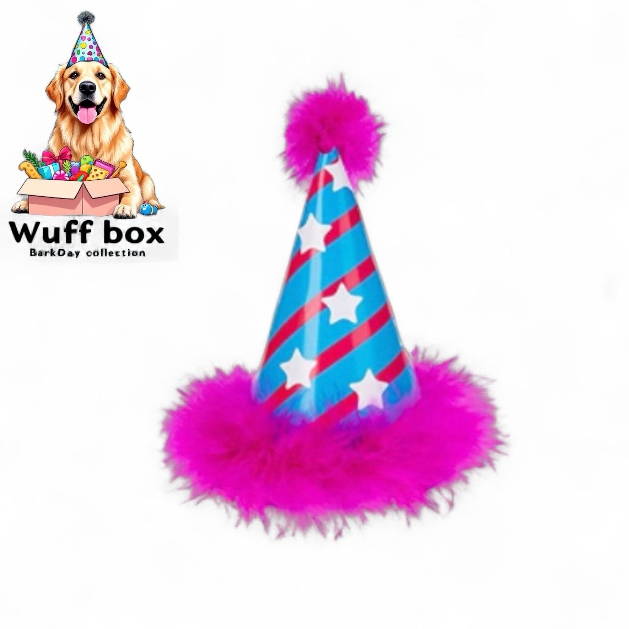 Pink &amp; Blue Stripe Feather BarkDay Hat