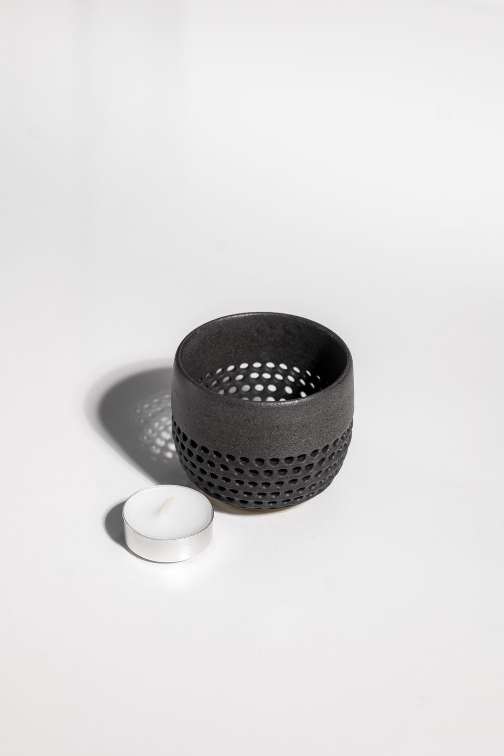 Matte black contemporary modern tealight candleholder handmade cute