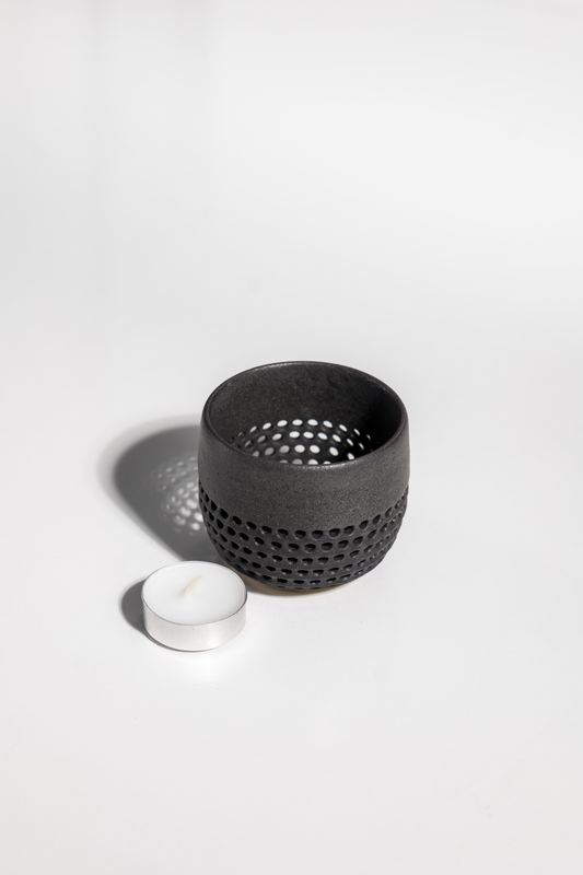 Matte black contemporary modern tealight candleholder handmade cute