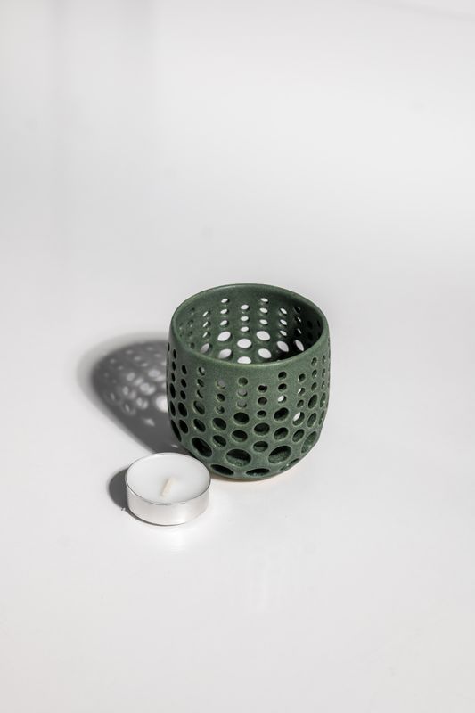 Matte green handcraft ceramic candleholder CORTERRA