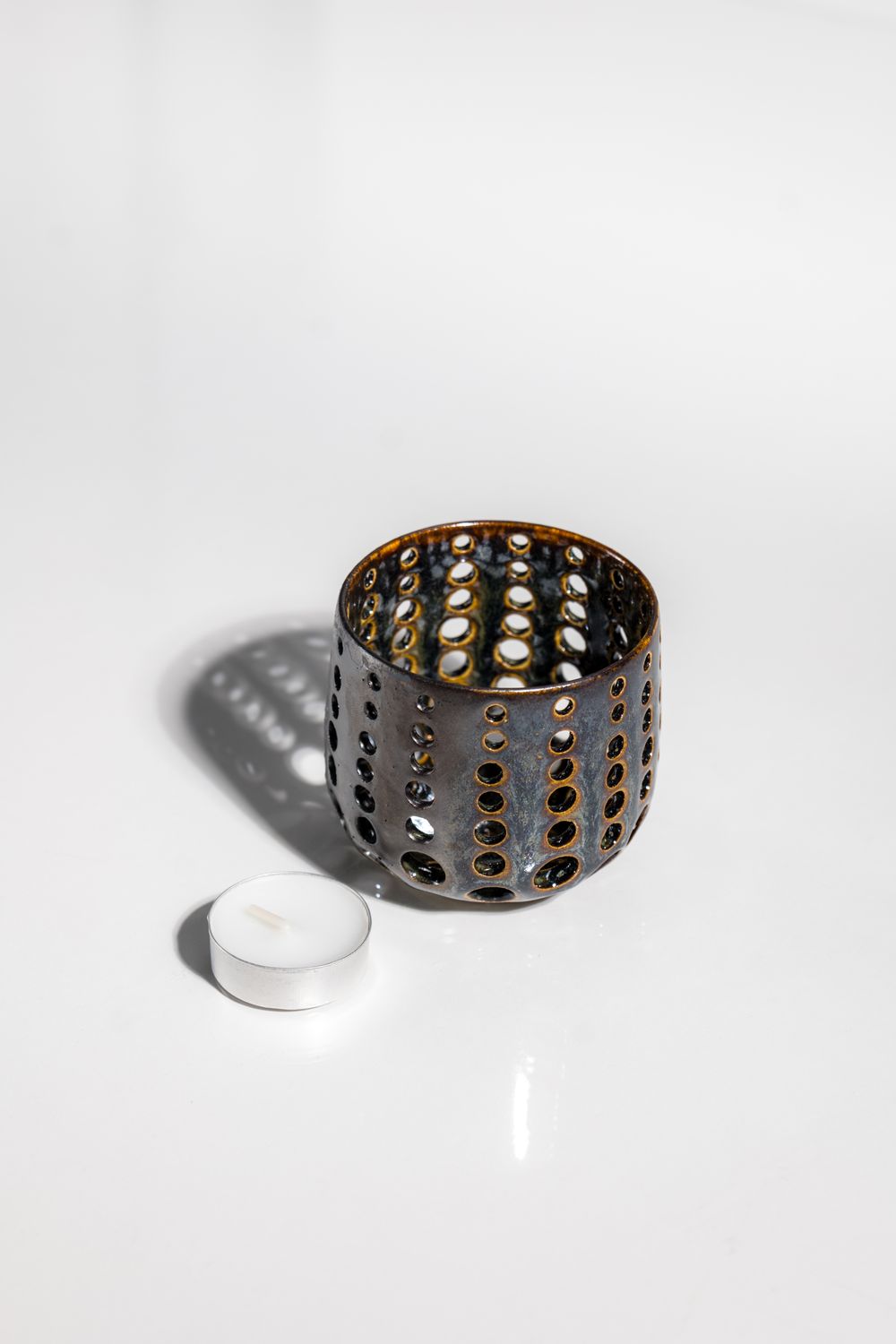 handmade Contemporary ceramic lumeniere candleholder for tealight candles by corterra clay