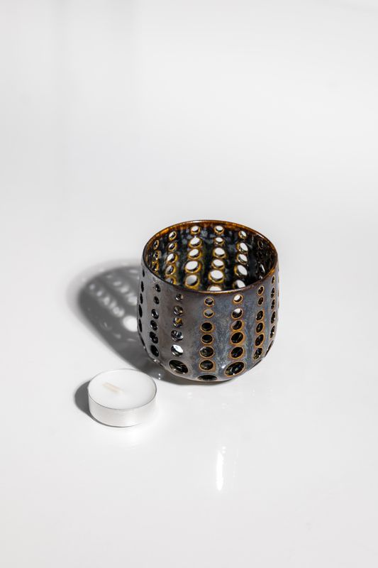 handmade Contemporary ceramic lumeniere candleholder for tealight candles by corterra clay