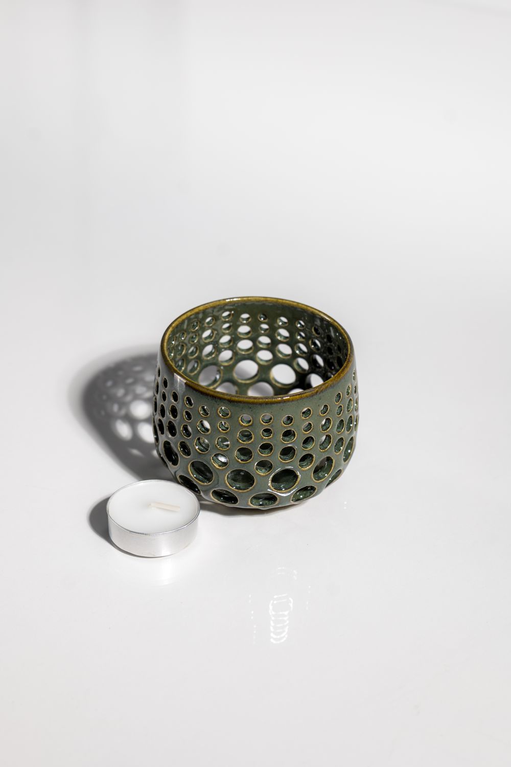 Cozy green handmade ceramic candleholder