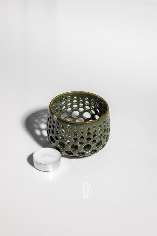 Cozy green handmade ceramic candleholder