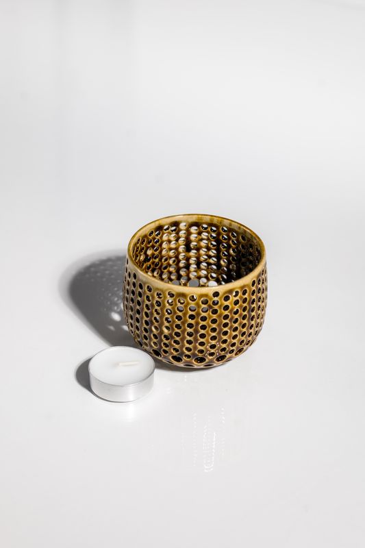 tealight candleholder in gloss brown for accent table or shelf decor CORTERRA