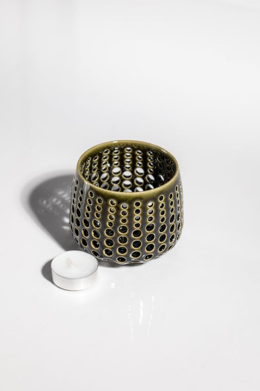 Handmade ceramic dark green contemporary ceramic candleholder that is a perfect hostess gift for candle lovers in USA