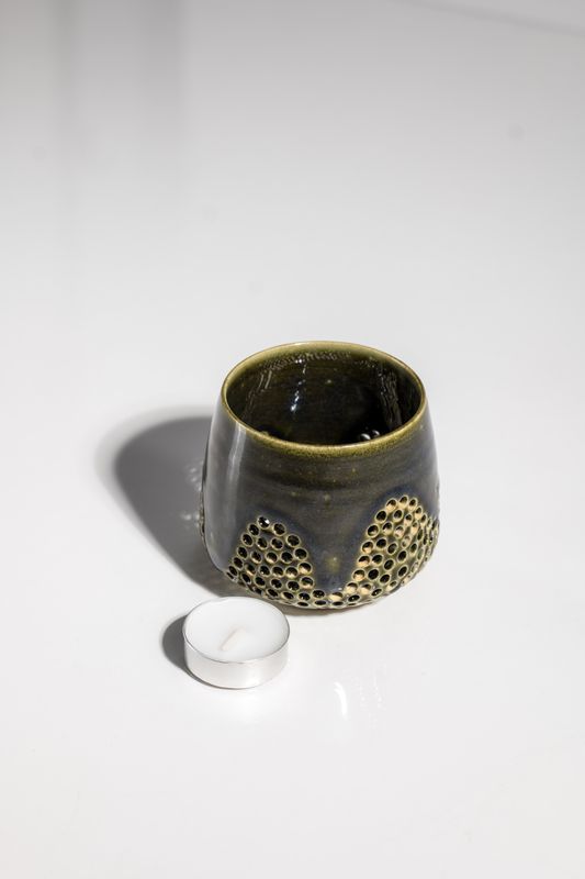 Ceramic candleholder handmade in the USA by local artisans. One of a kind gift for candle lovers.