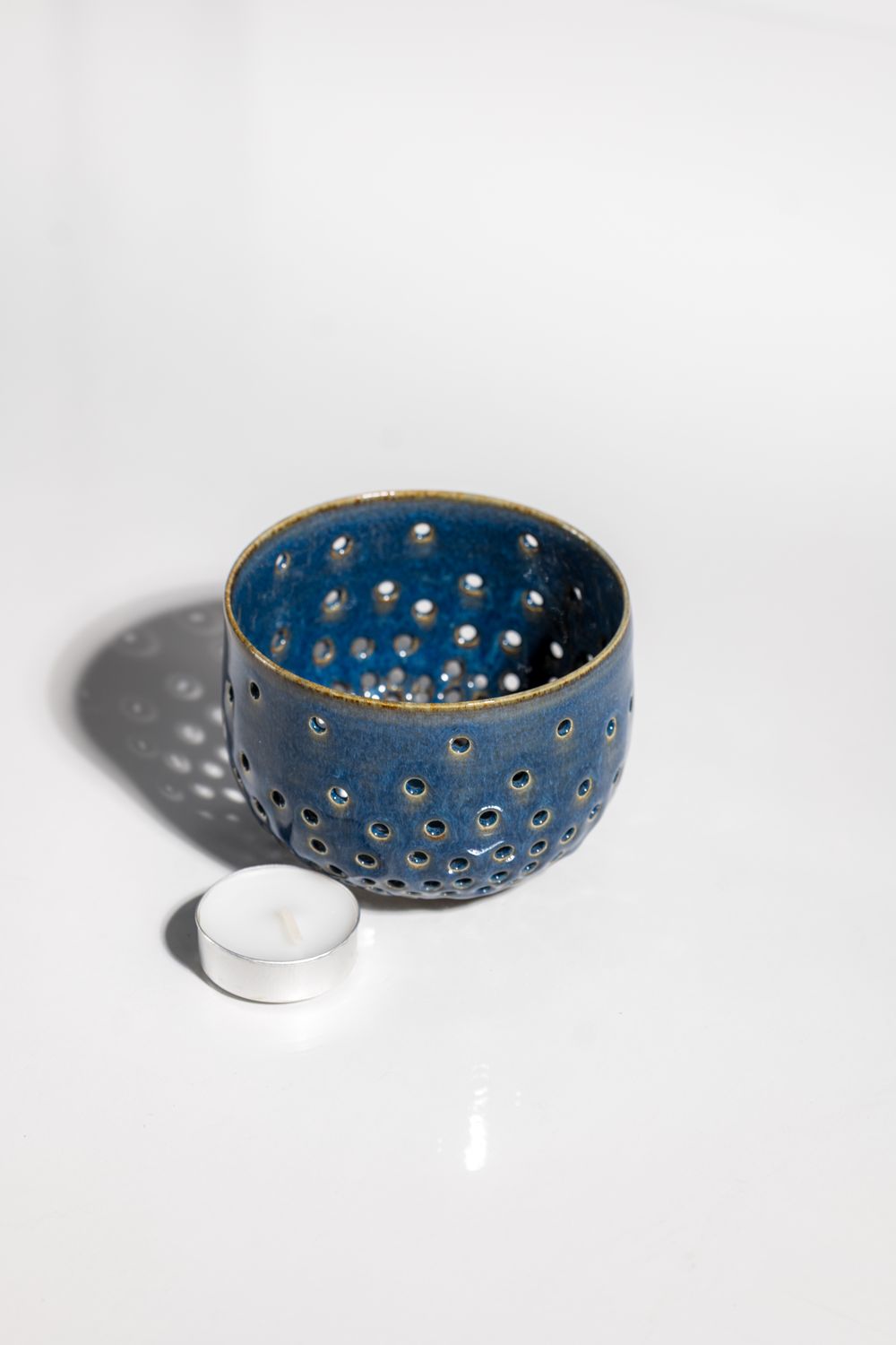 Mini hand made canlde holder for tea light candle made in USA by CORTERRA clay.